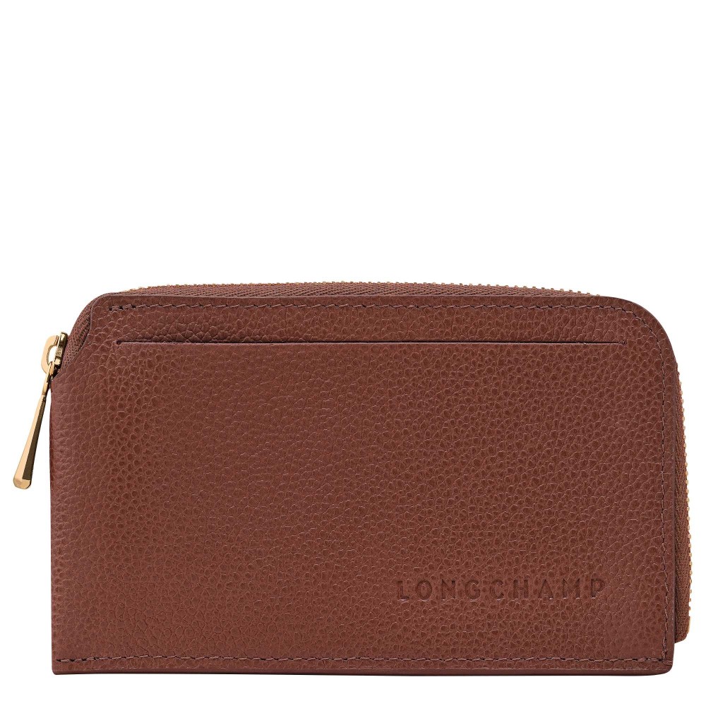 LONGCHAMP LE FOULONNE PORTE CARTES PORTE MONNAIE PLAT ZIPPE CAFE