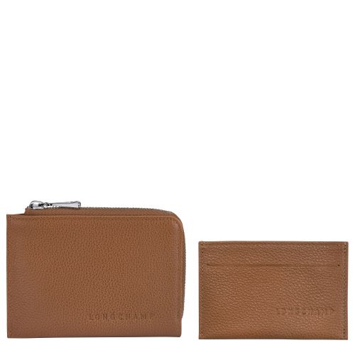 LONGCHAMP LE FOULONNE PORTE MONNAIE ZIPPE PLAT CARAMEL