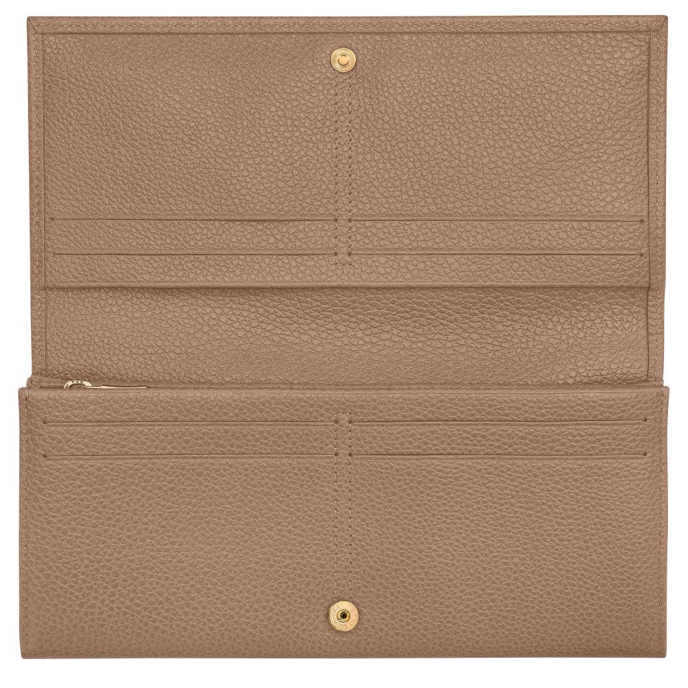 LONGCHAMP LE FOULONNE PORTEFEUILLE LONG A RABAT 14CC BISCUIT
