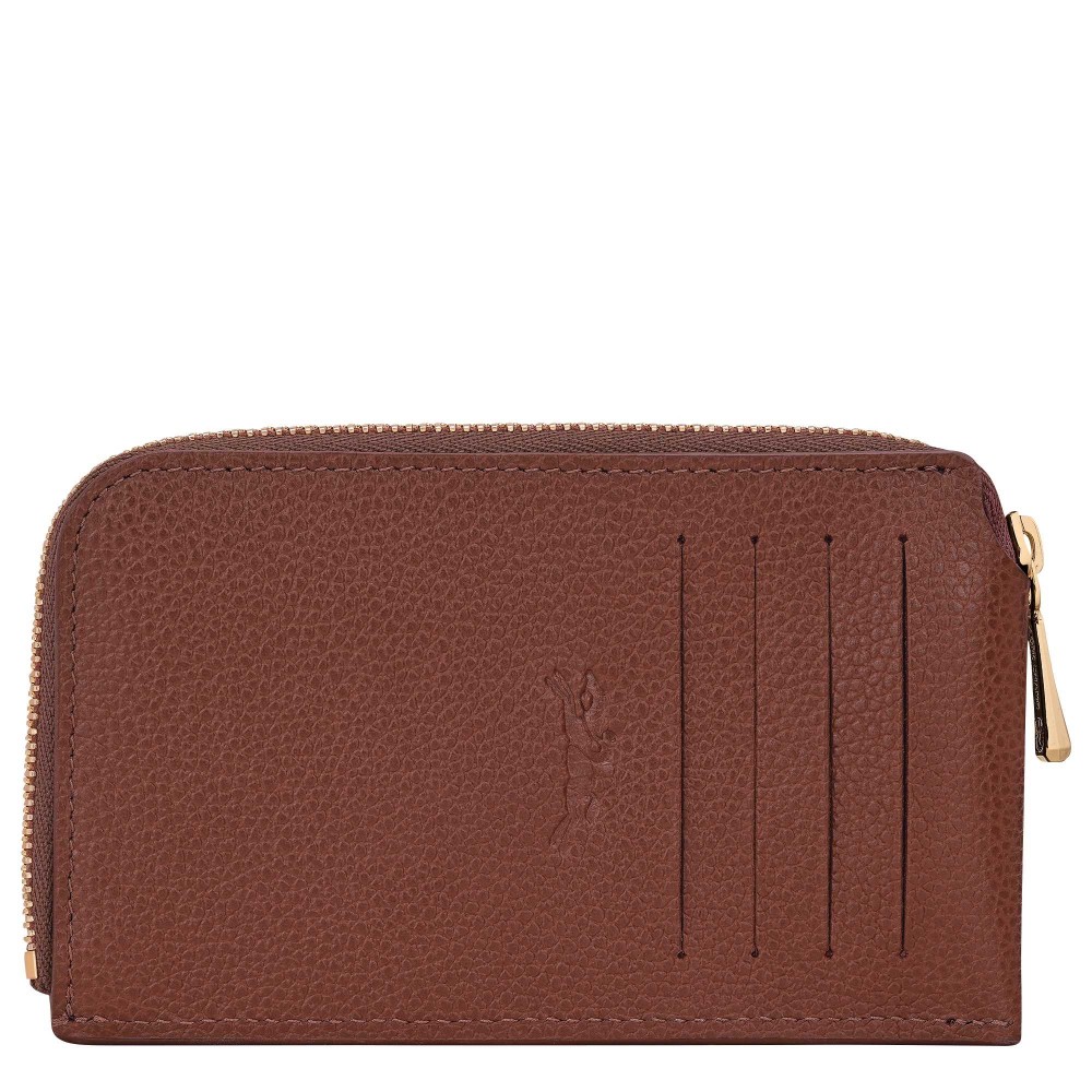 LONGCHAMP LE FOULONNE PORTE CARTES PORTE MONNAIE PLAT ZIPPE CAFE