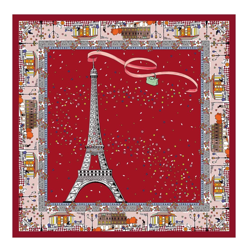 LONGCHAMP FOULARD EN SOIE 50CM LE PLIAGE IN PARIS TOMATE