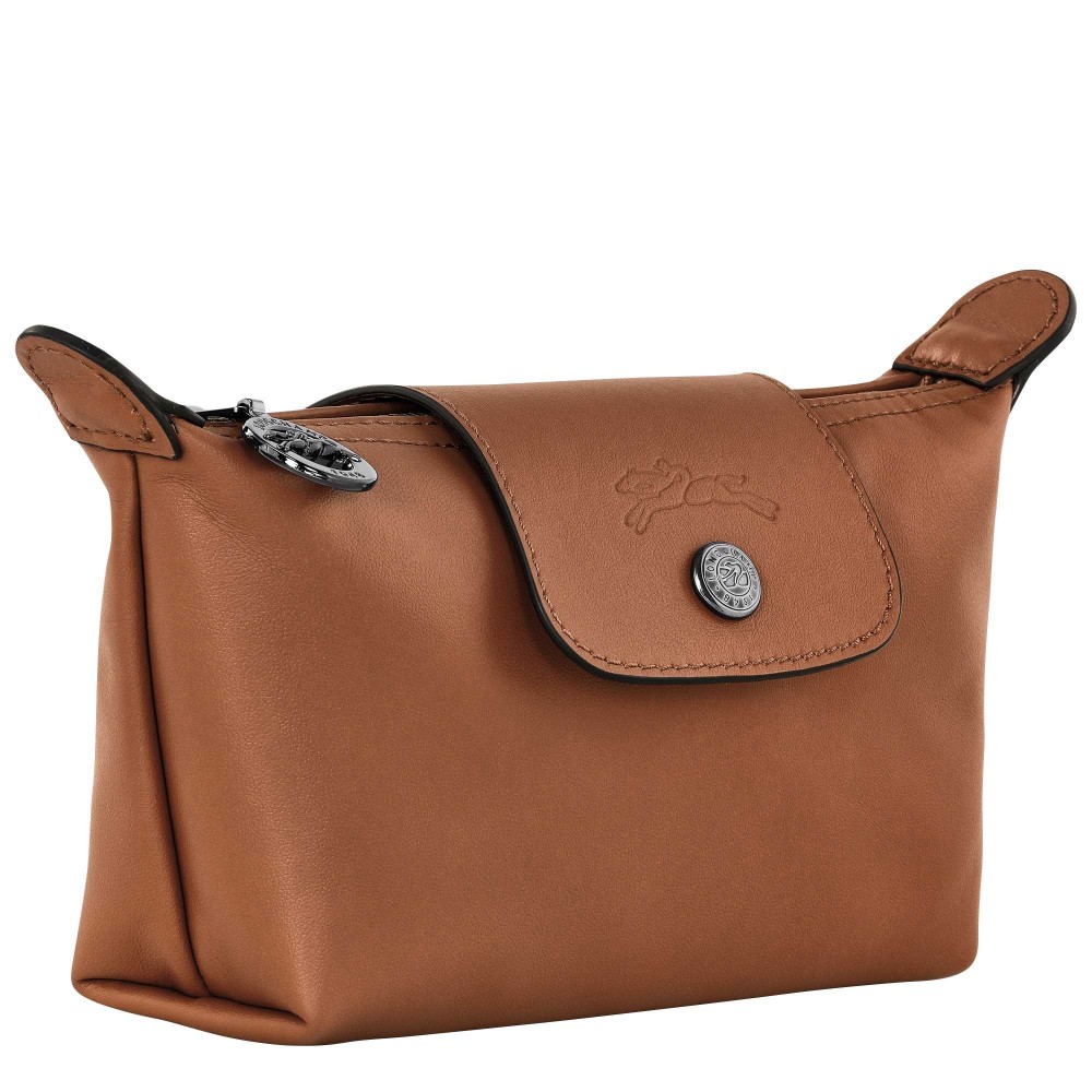 LONGCHAMP LE PLIAGE CUIR TROUSSE ZIPPEE COGNAC