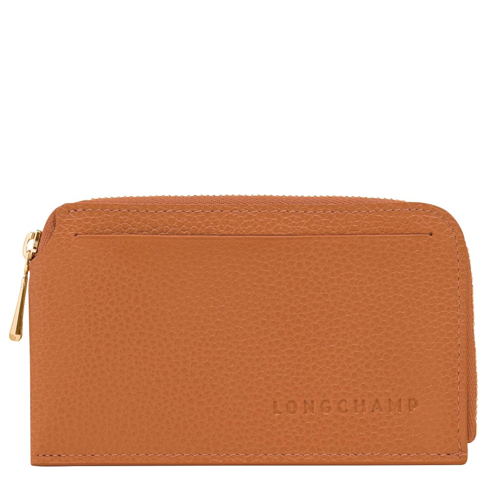LONGCHAMP LE FOULONNE PORTE CARTES PORTE MONNAIE PLAT ZIPPE AMBRE