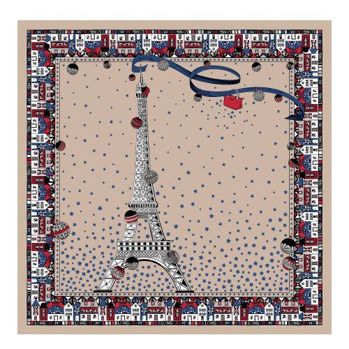 LONGCHAMP FOULARD EN SOIE CARRE 50 CM TOUR EIFFEL NOEL PAPIER