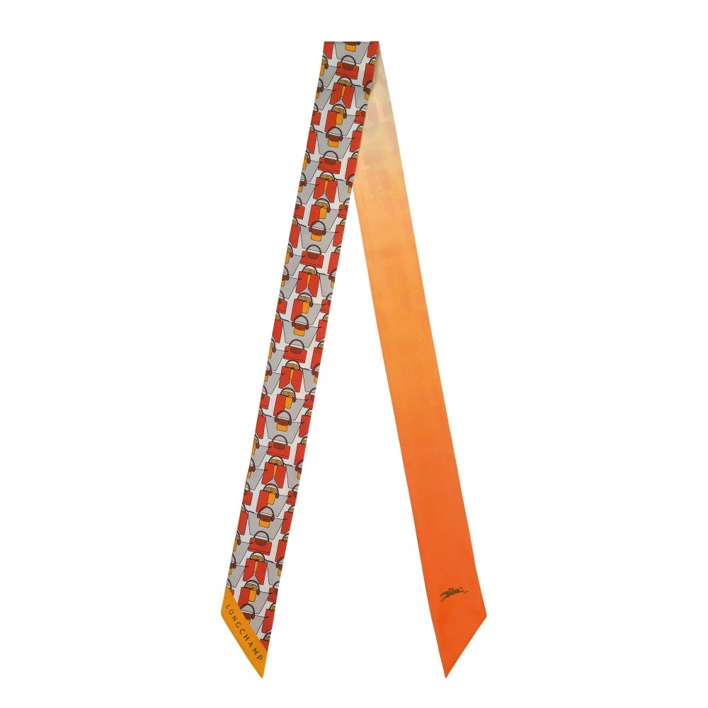 LONGCHAMP FOULARD EN SOIE BANDEAU ORIGAMI ORANGE