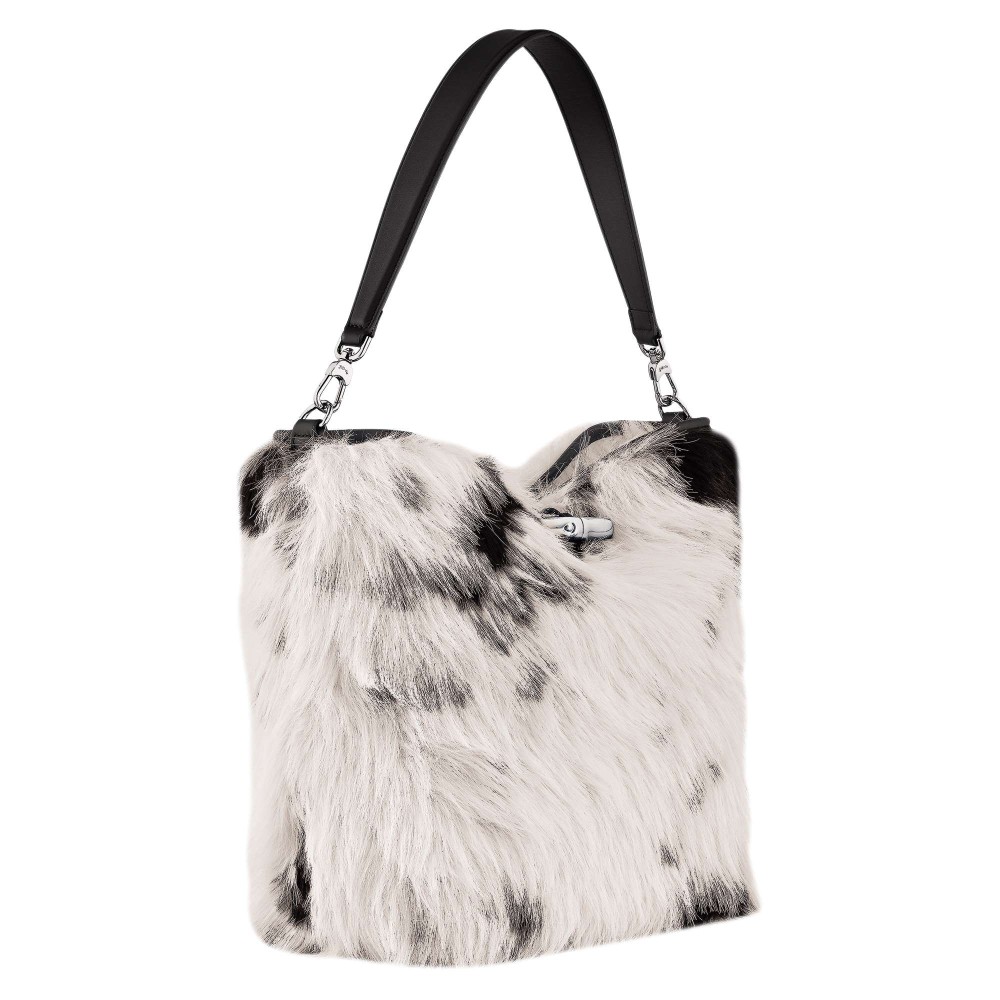LONGCHAMP ROSEAU SHETLAND SAC PORTE EPAULE NOIR/BLANC