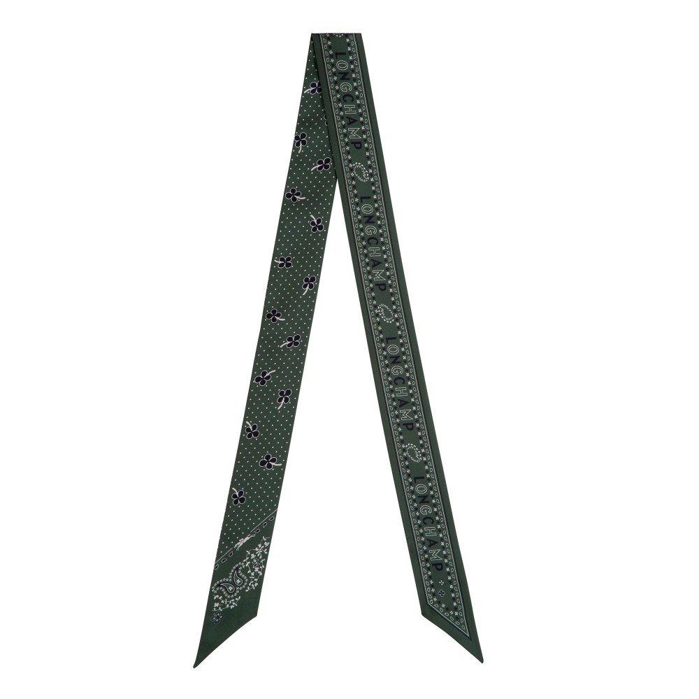 LONGCHAMP FOULARD EN SOIE BANDEAU FRENCH BANDANA VERT ANGLAIS