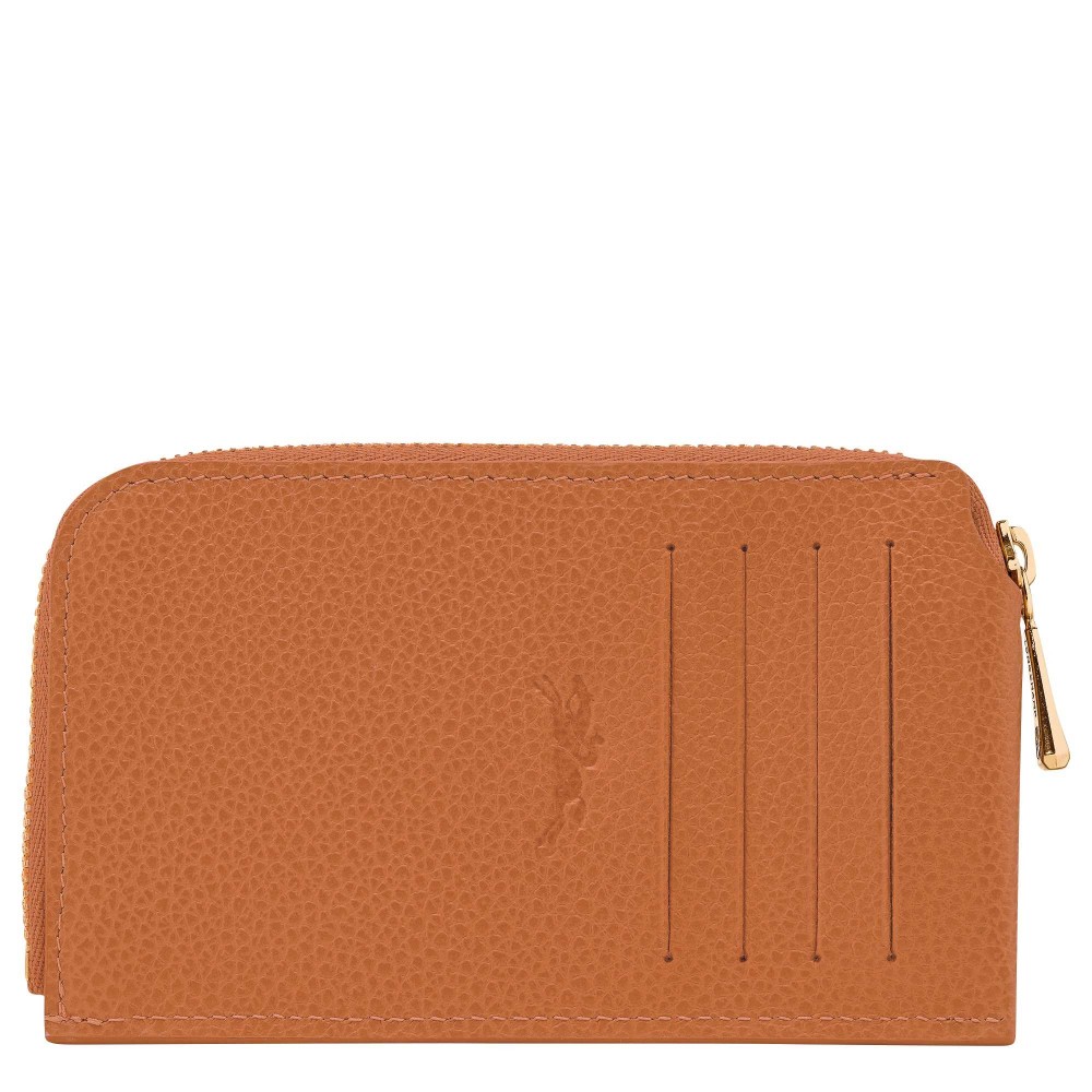 LONGCHAMP LE FOULONNE PORTE CARTES PORTE MONNAIE PLAT ZIPPE AMBRE