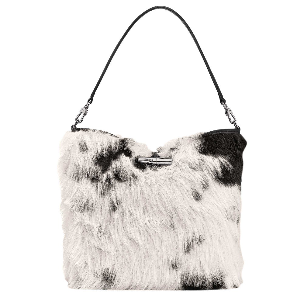 LONGCHAMP ROSEAU SHETLAND SAC PORTE EPAULE NOIR/BLANC