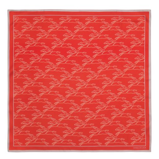 LONGCHAMP FOULARD EN SOIE CARRE 70 CM CHEVAUX RECTO VERSO ORANGE