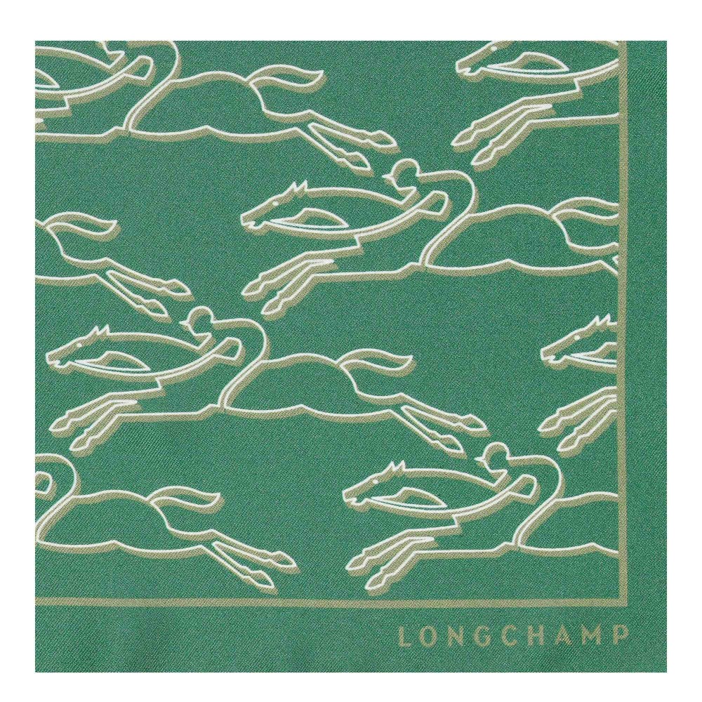 LONGCHAMP FOULARD EN SOIE CARRE 70 CM CHEVAUX RECTO VERSO SAUGE